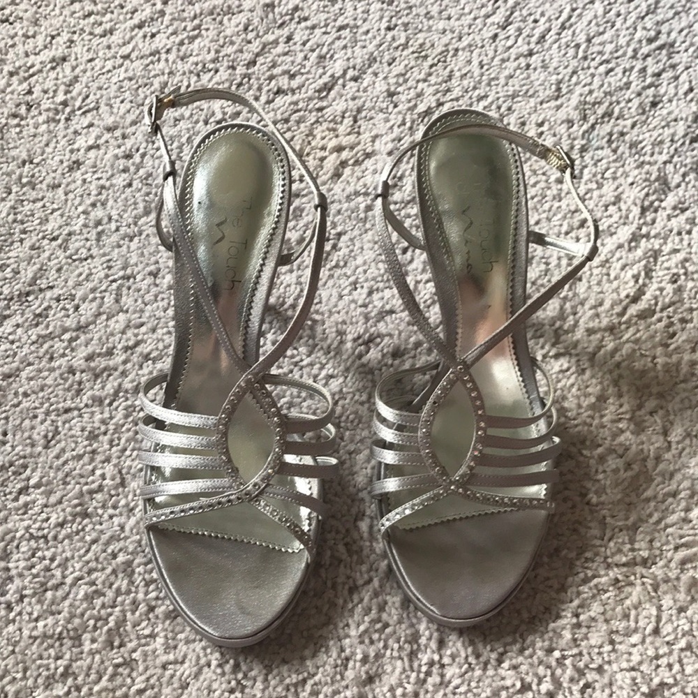 Silver high heeled sandals